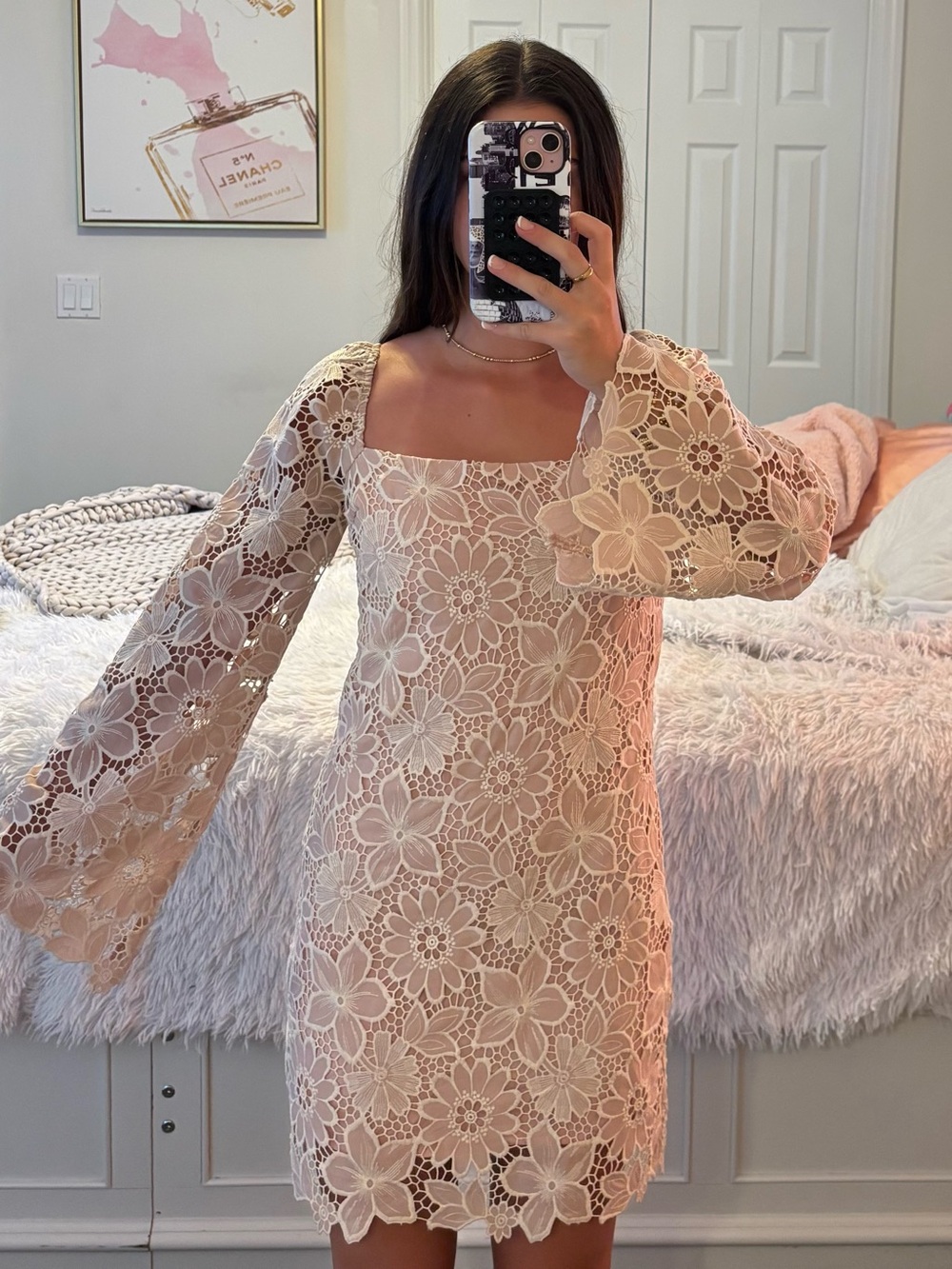 Storia Blush Floral Lace Off-Shoulder Top